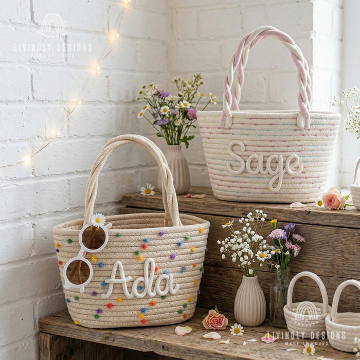 Custom Embroidered Rope Basket: Easter Tote Bag