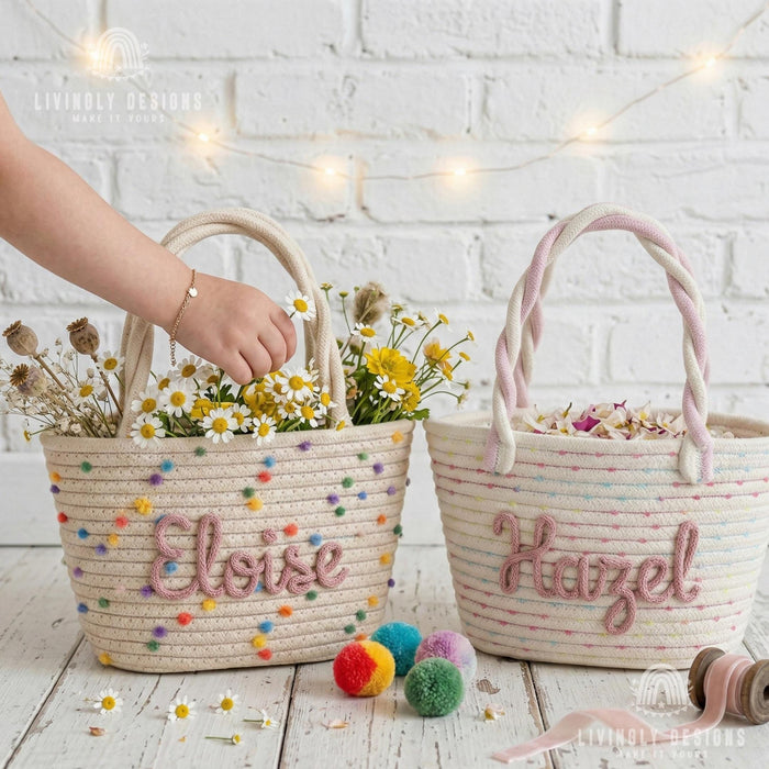 Custom Embroidered Rope Basket: Easter Tote Bag
