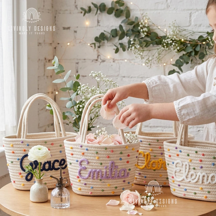 Custom Embroidered Rope Basket: Easter Tote Bag