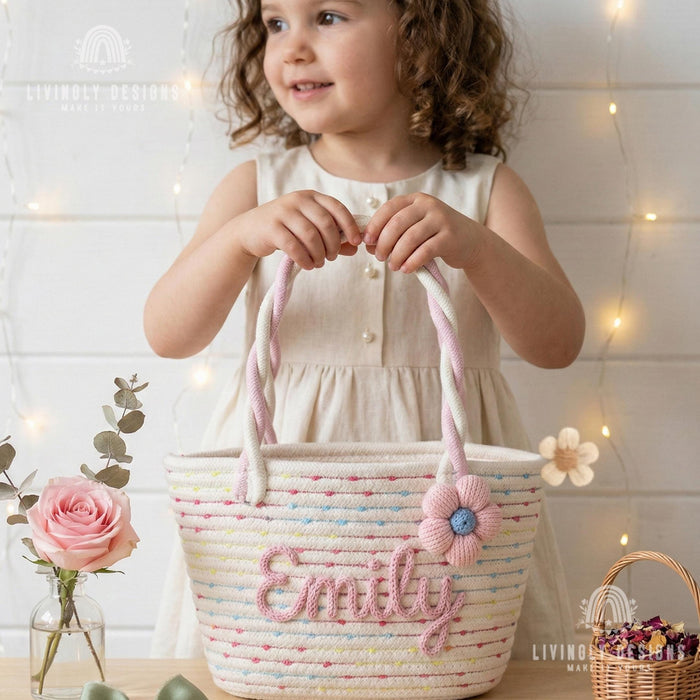 Custom Embroidered Rope Basket: Easter Tote Bag