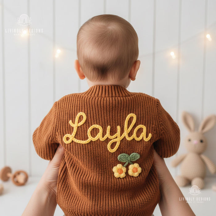 Custom Baby Name Cardigan | Personalized Knit Jumper | Embroidered Infant Sweater | Unique Baby Gift