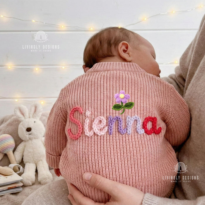 Custom Baby Name Cardigan | Personalized Knit Jumper | Embroidered Infant Sweater | Unique Baby Gift