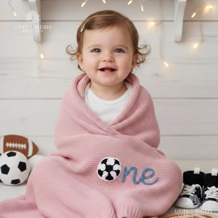 Custom Embroidered Soccer Birthday Age Blanket Custom Name Keepsake