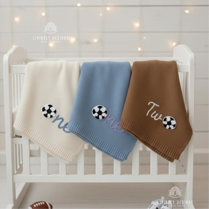 Custom Embroidered Soccer Birthday Age Blanket Custom Name Keepsake