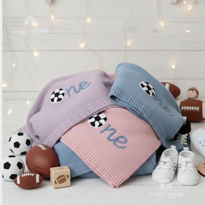 Custom Embroidered Soccer Birthday Age Blanket Custom Name Keepsake