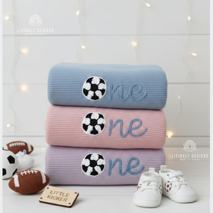 Custom Embroidered Soccer Birthday Age Blanket Custom Name Keepsake