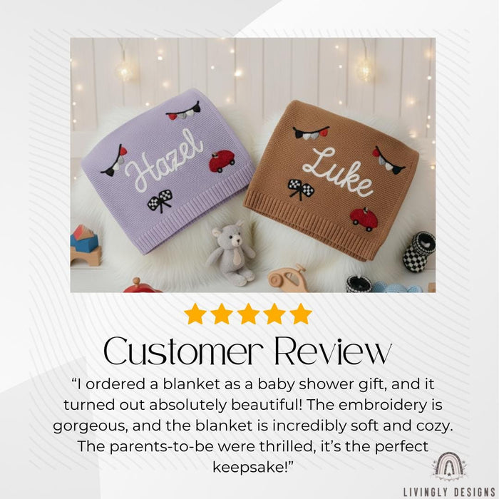 Custom Name Blanket: Personalized Racing Car Knit Baby Blanket Keepsake