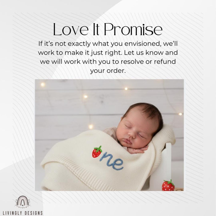 Personalized Strawberry Knit Baby Blanket: Custom Name First Birthday