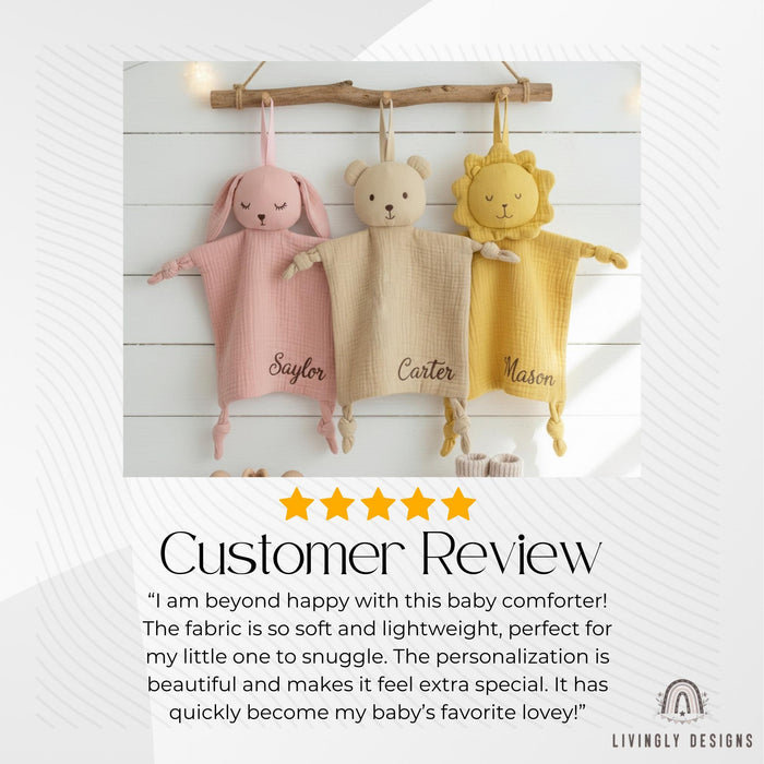 Custom Name Muslin Security Blanket: Embroidered Baby Comfort Toy