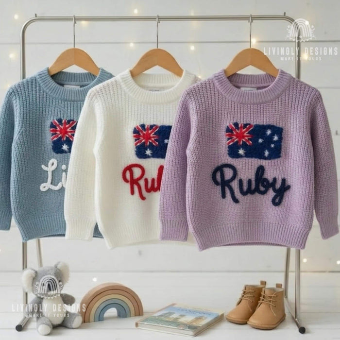 Personalized Name Australia Flag Knit Baby and Kids Sweater