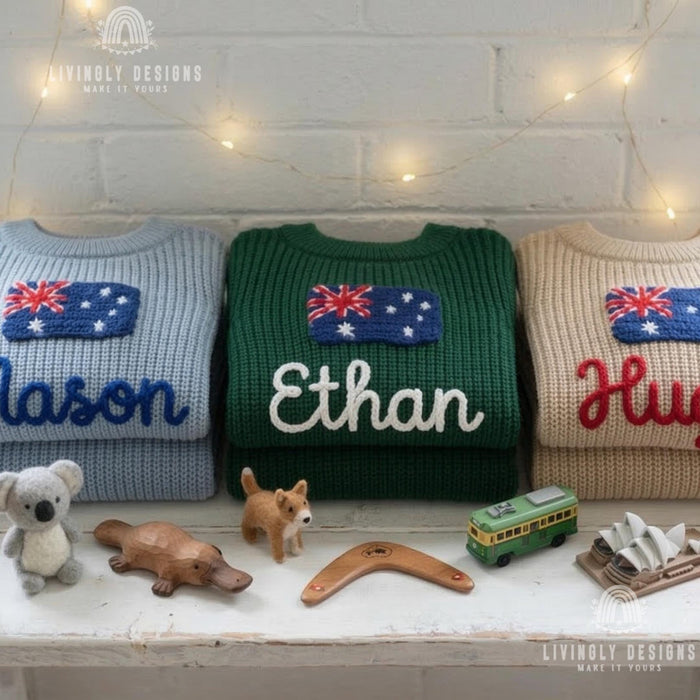 Personalized Name Australia Flag Knit Baby and Kids Sweater