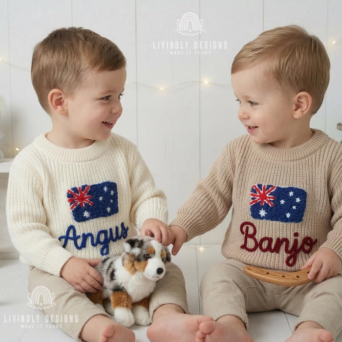 Personalized Name Australia Flag Knit Baby and Kids Sweater