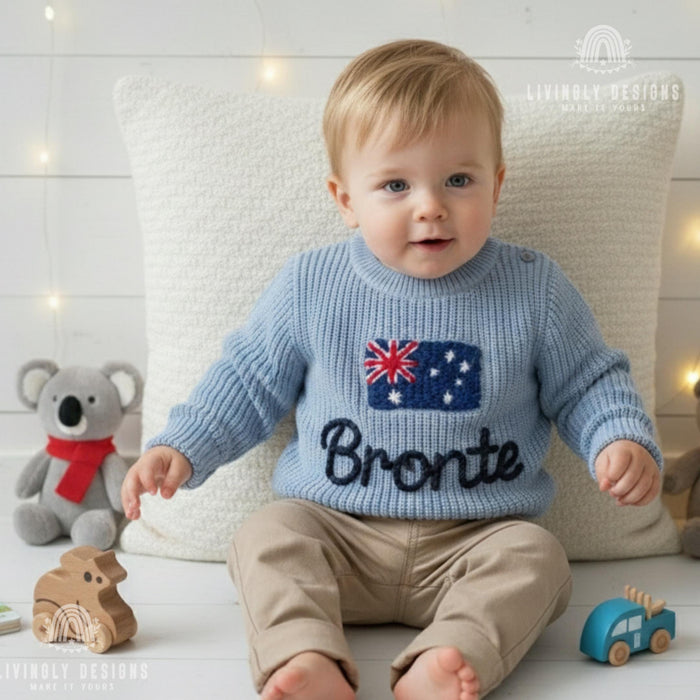 Personalized Name Australia Flag Knit Baby and Kids Sweater