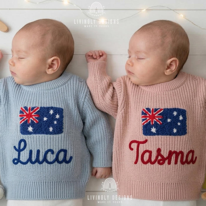 Personalized Name Australia Flag Knit Baby and Kids Sweater
