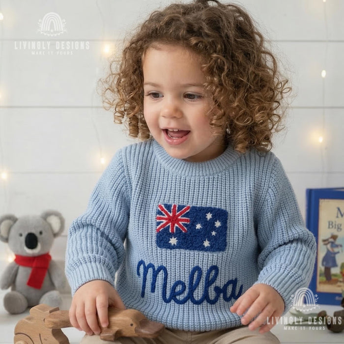 Personalized Name Australia Flag Knit Baby and Kids Sweater