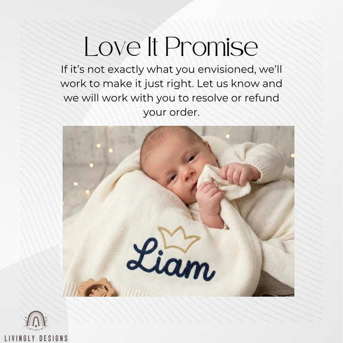 Custom Crown Knit Baby Blanket: Personalized Embroidered Name Nursery Keepsake