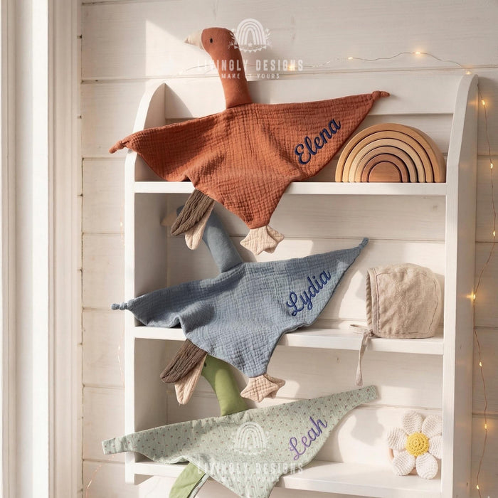 Personalized Goose Lovey Blanket Embroidered Muslin Security Comfort Toy