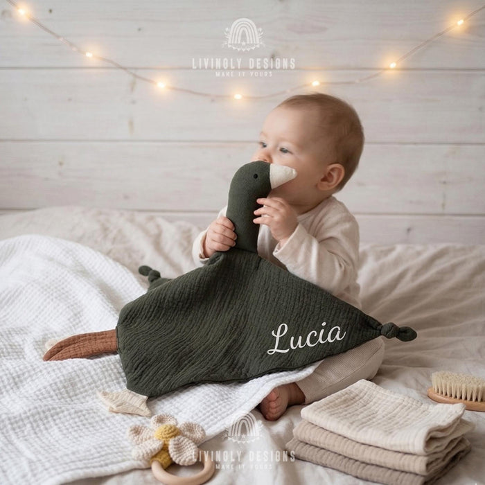 Personalized Goose Lovey Blanket Embroidered Muslin Security Comfort Toy