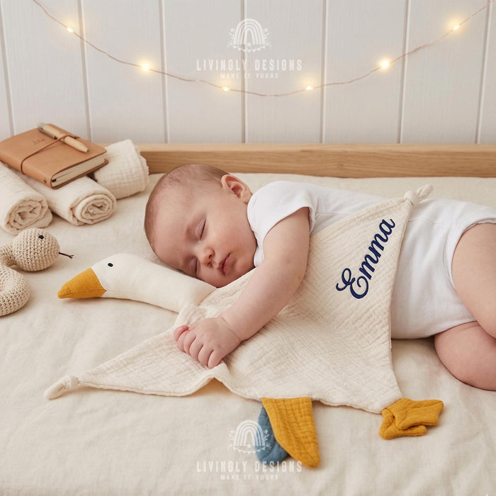Personalized Goose Lovey Blanket Embroidered Muslin Security Comfort Toy