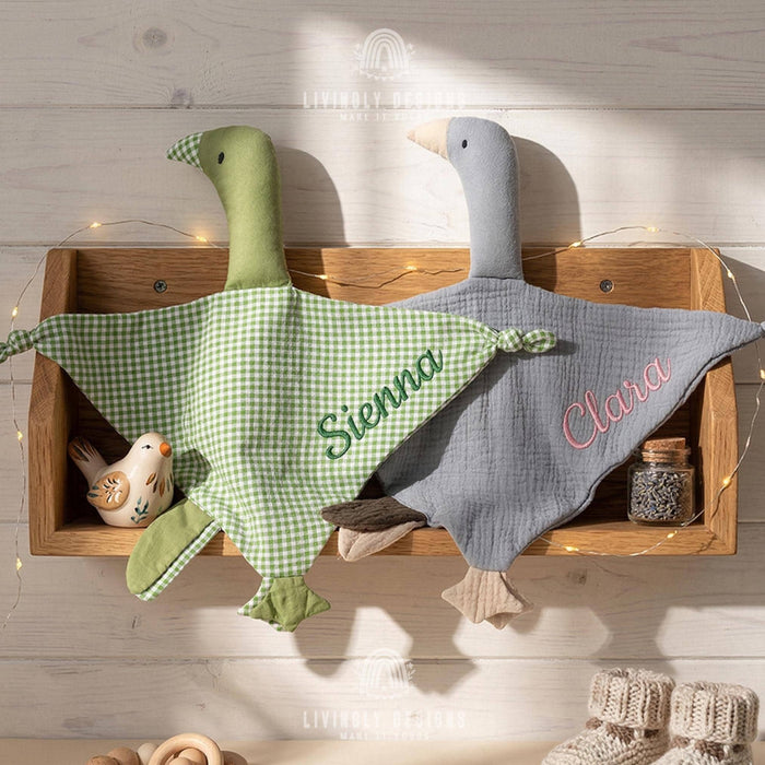Personalized Goose Lovey Blanket Embroidered Muslin Security Comfort Toy