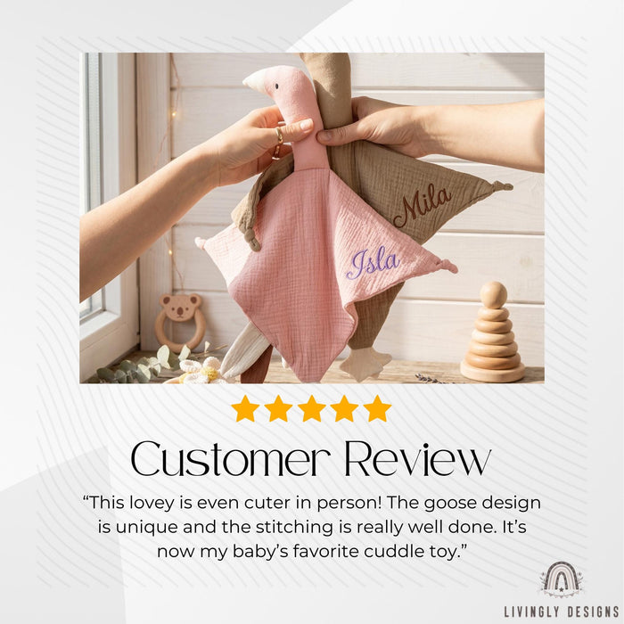 Personalized Goose Lovey Blanket Embroidered Muslin Security Comfort Toy