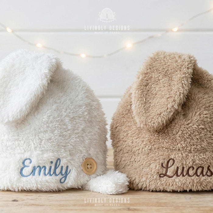 Custom Soft Sherpa Baby Hat with Ears and Personalized Name