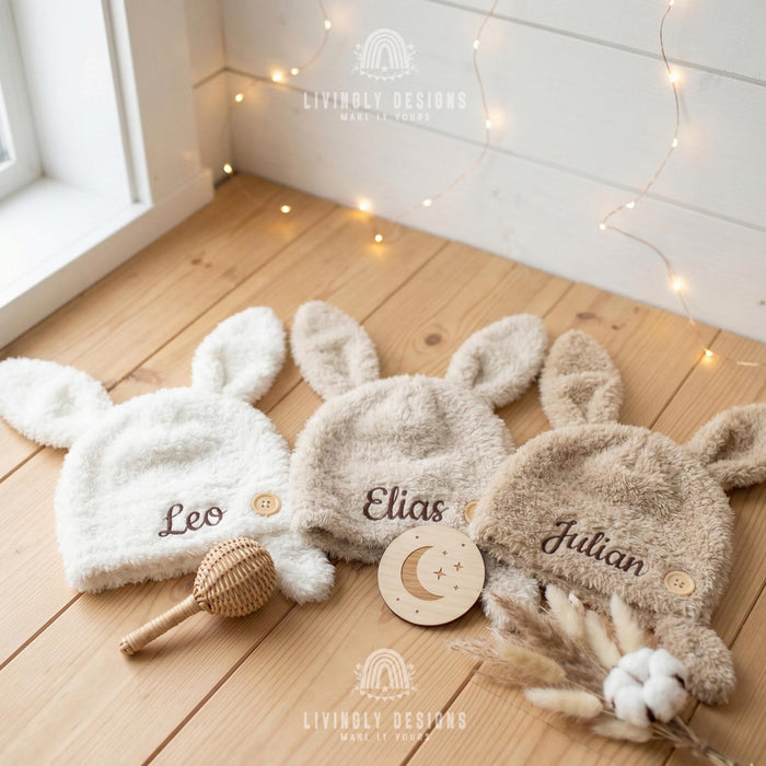 Custom Soft Sherpa Baby Hat with Ears and Personalized Name