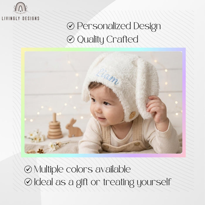 Custom Soft Sherpa Baby Hat with Ears and Personalized Name