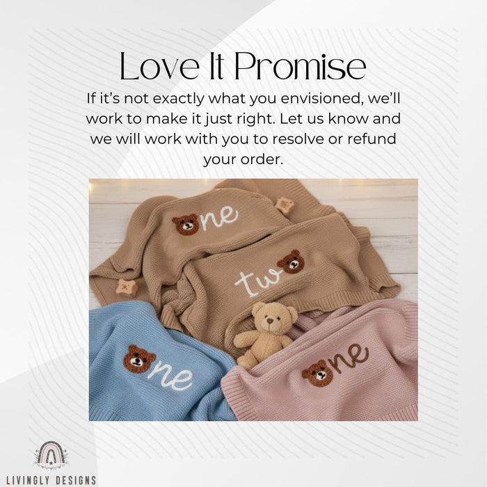 Personalized Teddy Bear "One" Birthday Blanket