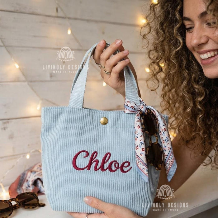 Personalized Tote Bag: Custom Name Corduroy Embroidered Handbag