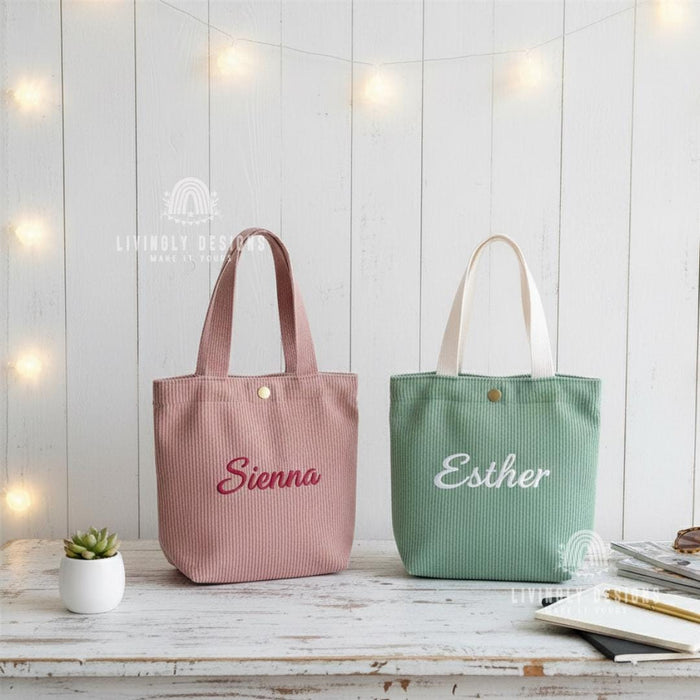 Personalized Tote Bag: Custom Name Corduroy Embroidered Handbag