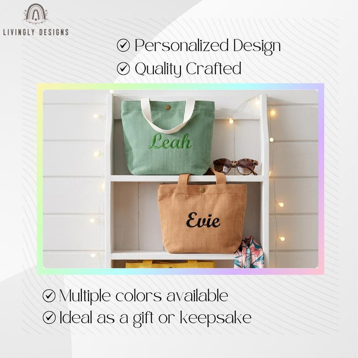Personalized Tote Bag: Custom Name Corduroy Embroidered Handbag