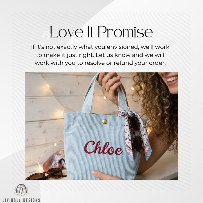 Personalized Tote Bag: Custom Name Corduroy Embroidered Handbag