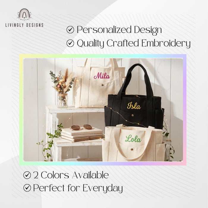 Personalized Work Tote Bag: Custom Embroidered Canvas Large Shoulder Bag