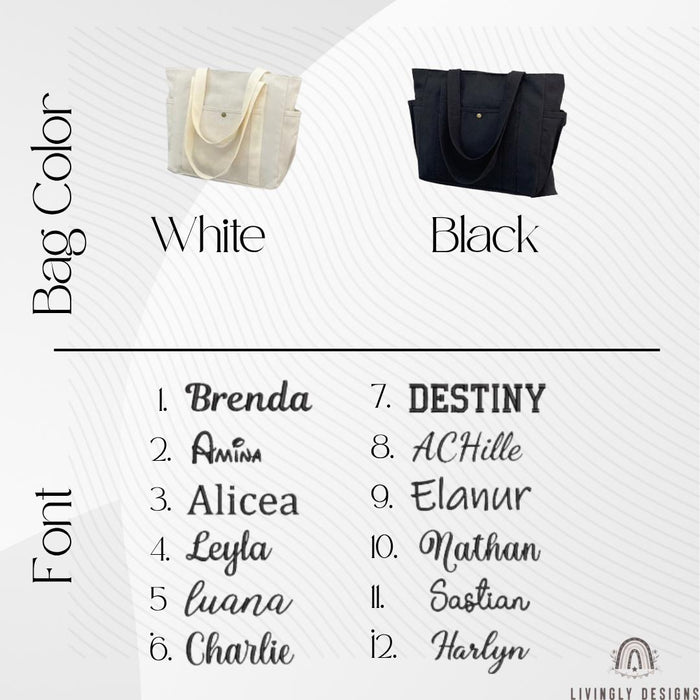 Personalized Work Tote Bag: Custom Embroidered Canvas Large Shoulder Bag