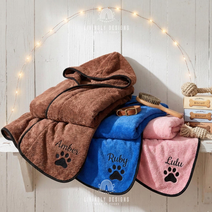 Custom Name Embroidered Bath Robe for Pets