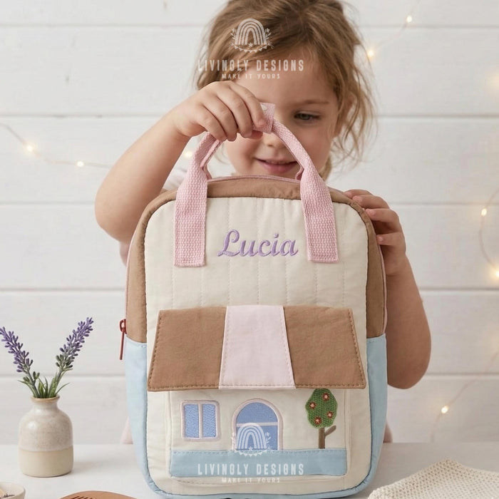 Personalized Preschool Backpack with House Design