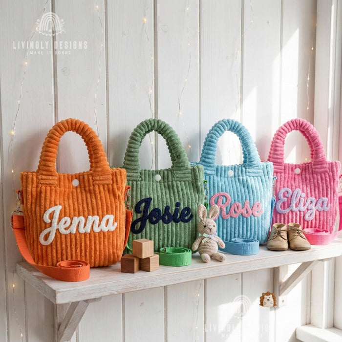 Custom Embroidered Corduroy Girls Mini Purse Bag