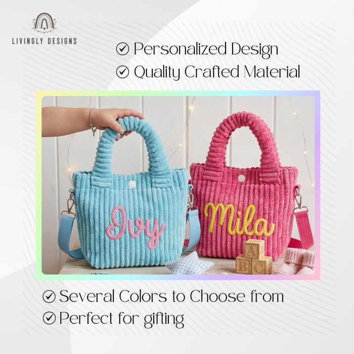 Custom Embroidered Corduroy Girls Mini Purse Bag
