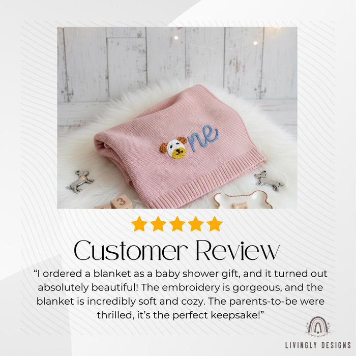 Custom Puppy "O" Knit Baby Blanket Personalized Name or Birthday Number