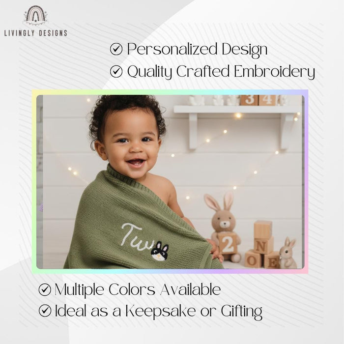 Personalized Bunny Baby Blanket: Custom Name & Number Birthday Blanket