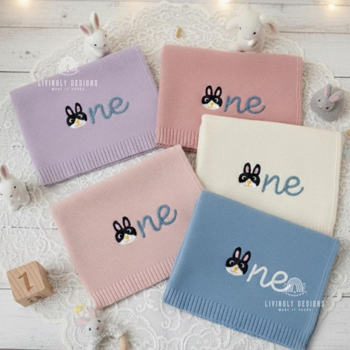 Personalized Bunny Baby Blanket: Custom Name & Number Birthday Blanket
