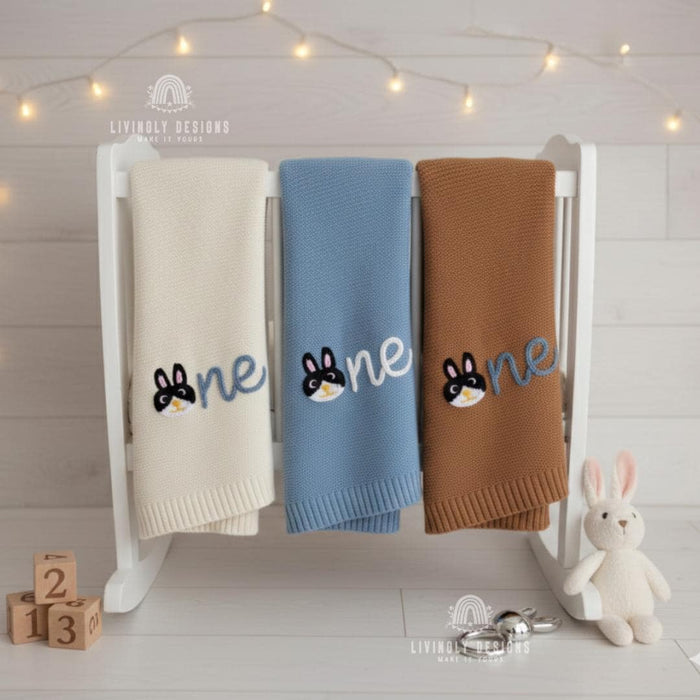 Personalized Bunny Baby Blanket: Custom Name & Number Birthday Blanket