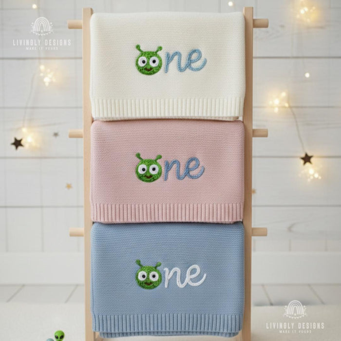 Custom Alien Baby Blanket Personalized Knit Milestone Blanket (One/Two)