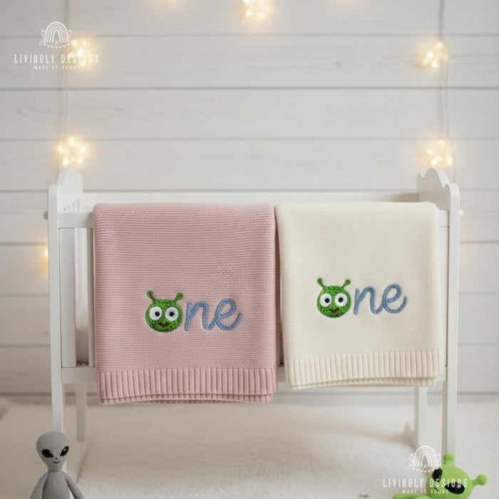 Custom Alien Baby Blanket Personalized Knit Milestone Blanket (One/Two)