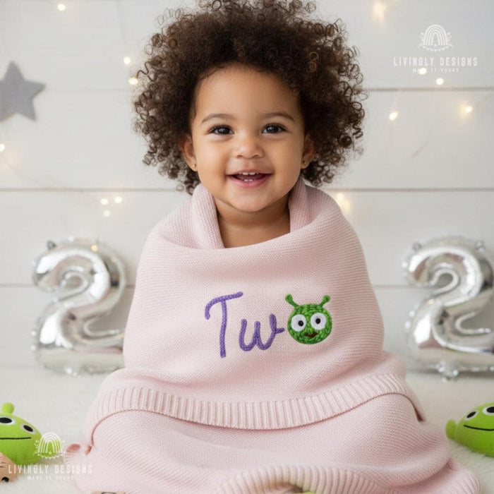 Custom Alien Baby Blanket Personalized Knit Milestone Blanket (One/Two)