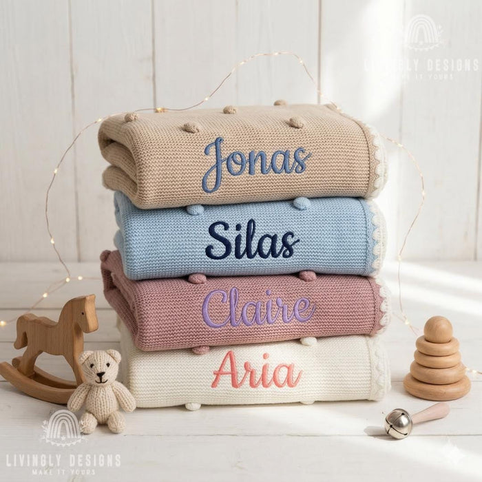 Embroidered Knit Baby Blanket Personalized Receiving Keepsake