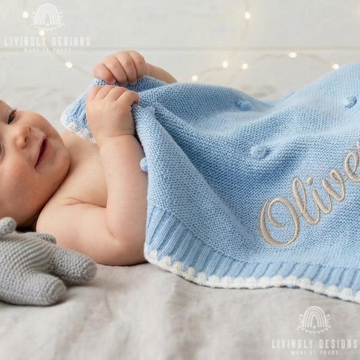 Embroidered Knit Baby Blanket Personalized Receiving Keepsake