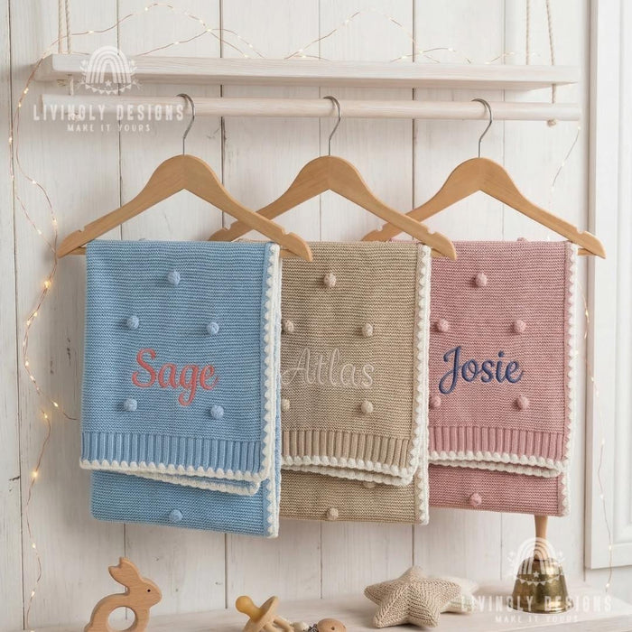 Embroidered Knit Baby Blanket Personalized Receiving Keepsake