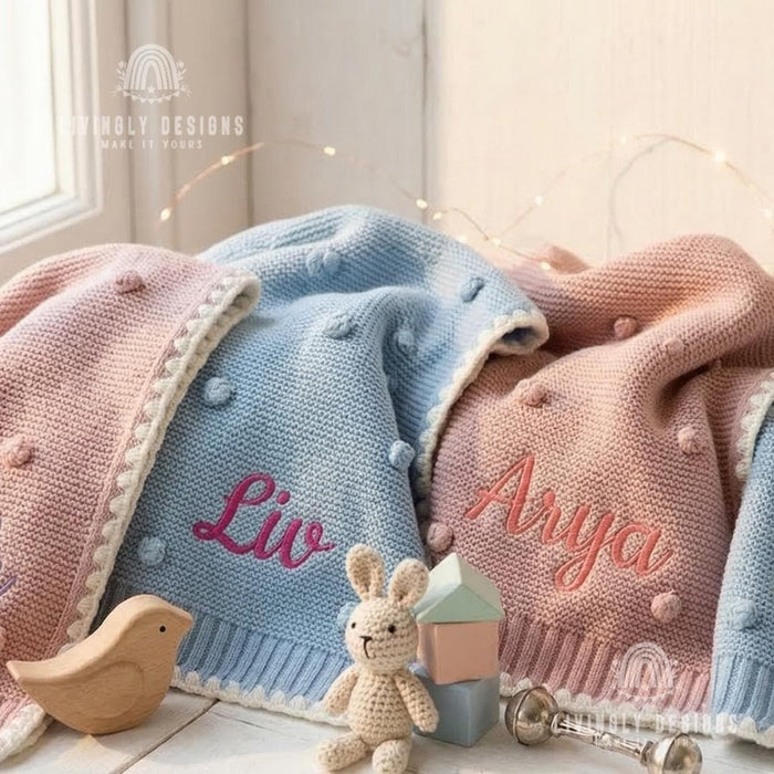 Embroidered Knit Baby Blanket Personalized Receiving Keepsake